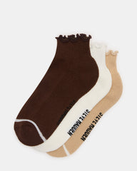 CHEER 3 PACK LETTUCE EDGE SOCKS Brown Women's Anklet Socks | Steve Madden discount
