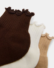 CHEER 3 PACK LETTUCE EDGE SOCKS Brown Women's Anklet Socks | Steve Madden discount