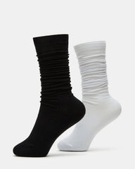 2 PACK SLOUCHY CREW SOCKS BLACK WHITE Scrunch Socks | Steve Madden US