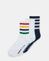 3 Pack Striped Crew Socks Women's White Multi | Steve Madden Sale