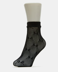 2 Pack Bow Fishnet Anklet Women's Lace Quarter Socks Black | Steve Madden for Sale