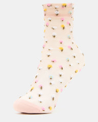 2 WILDFLOWER PACK TULLE SOCKS BLUSH Women's Anklet Socks | Steve Madden on Sale
