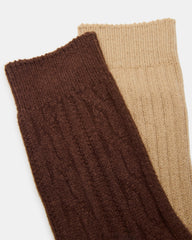2 PACK CABLE TEXTURE BOOT SOCKS BROWN Women's Textured Quarter Book Socks | Steve Madden for Sale