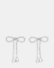 RHINESTONE BOW EARRINGS SILVER Women's Embellished Bow Post-Back Earrings | Steve Madden near me