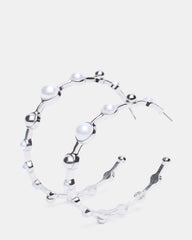 PEARL HOOP EARRINGS SILVER Women's Pearl Embellished Hoop Earrings | Steve Madden on Sale