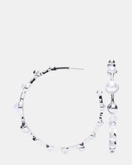 PEARL HOOP EARRINGS SILVER Women's Pearl Embellished Hoop Earrings | Steve Madden on Sale