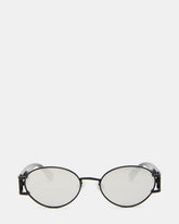 DUTTEN Black Frame Almond Solid Smoke Silver Flash Oval Sunglasses | Steve Madden discount