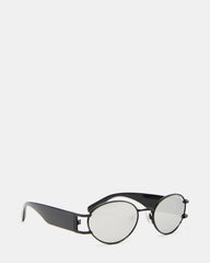 DUTTEN Black Frame Almond Solid Smoke Silver Flash Oval Sunglasses | Steve Madden discount