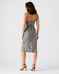 EMBELLISHED GISELLE Fog Denim Midi Women's Dress with Slit | Steve Madden on Sale