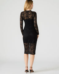 HAILEE Lace Black Long-Sleeved Mesh Pull-On Mock Neck Midi Women's Dress | Steve Madden US