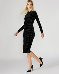 HAILEE Black Studded Velvet Long-Sleeved Pull-On Mock Neck Midi Women's Dress | Steve Madden Sale