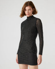 KRISTA Black Women's Long-Sleeved Bodycon Rhinestone Mini Dress | Steve Madden for Sale