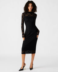 VIVIENNE Black Lace Women's Mock Neck Midi Dress | Steve Madden on Sale