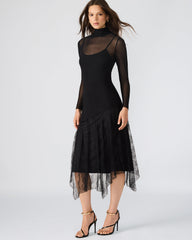 SILAS Black Long-Sleeved Mesh Lace Overylay Flowy Women's Dress | Steve Madden near me