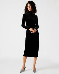 SKYLER Dress Black | Women's Long-Sleeved Turtleneck Velvet Dress | Steve Madden discount