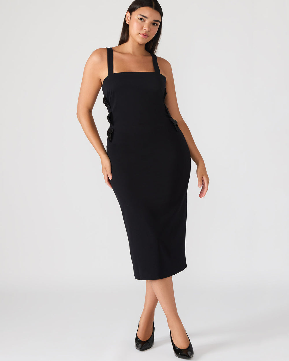 RENE Black Form-Fitting Bow Women's Midi Dress | Steve Madden for Sale