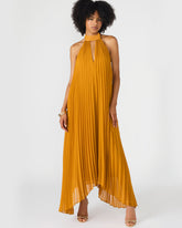MARAYA Tuscan Gold Flowy Halter Women's Maxi Dress | Steve Madden on Sale