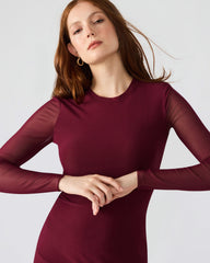 HAILEE Wine Long-Sleeved Mesh Pull-On Mock Neck Midi Women's Dress | Steve Madden discount
