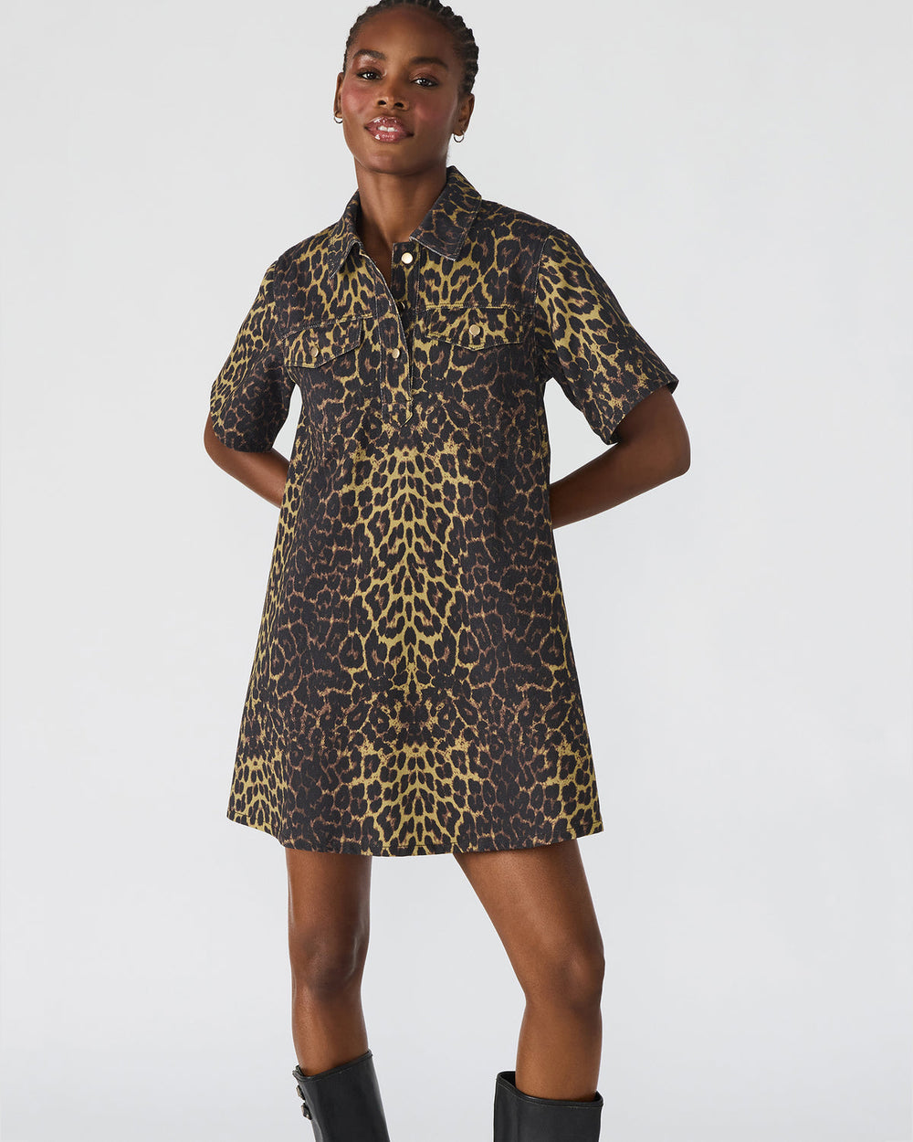 FREDDY Hot Spots Print Short-Sleeved Denim Button-Up Mini Women's Dress | Steve Madden outlet