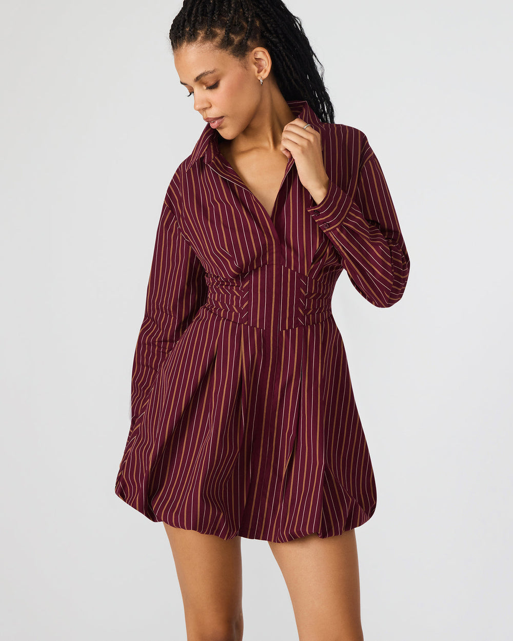 ARIELLE Wine Long-Sleeved Button-Up Bubble Women's Dress | Steve Madden near me