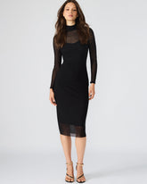 HAILEE Black Long-Sleeved Mesh Pull-On Mock Neck Midi Women's Dress | Steve Madden discount