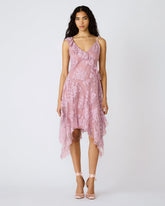 DARIELLA Mauve Shadows Sleeveless Asymmetrical Ruffle Lace Mesh Women's Midi Dress | Steve Madden for Sale