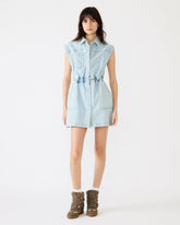 ROBBIE Aruba Blue Denim Zip-Up Collared Women's MinI Dress | Steve Madden online