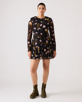 BLISS Black Ditsy Floral Long-Sleeved Floral Print Mesh Sheer Mini Women's Dress | Steve Madden outlet