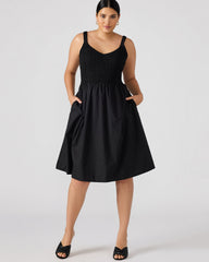 FLEUR Black Flowy Smocked Midi Women's Dress | Steve Madden discount
