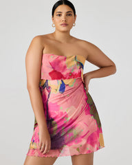 BRYAR Multi Strapless Flowy Mesh Overlay Floral Print Mini Women's Dress | Steve Madden US