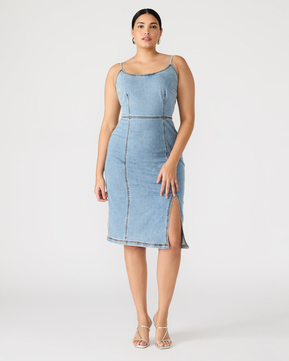 GISELLE Denim Midi Women's Dress with Slit | Steve Madden on Sale