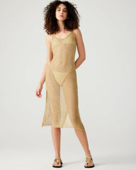 ANISHA Dress Gold | Women's Mesh Metallic Midi Dress | Steve Madden US