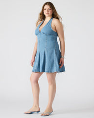 MALIA Denim Women's Halter Back Neck Tie Mini Dress | Steve Madden online