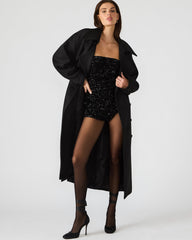 ENORA Black Long-Sleeved Button-Up Collared Women's Trench Coat | Steve Madden discount