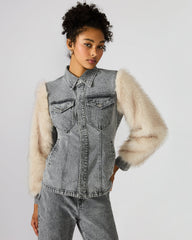 PARKER Fog Faux Fur Long-Sleeved Button-Up Denim Women's Jacket | Steve Madden US
