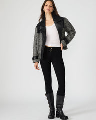 MERCEDES Black Multi Long-Sleeved Button-Up Faux Leather Women's Coat | Steve Madden Sale