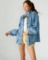 MARCELINE Denim Forever Blue Button-Up Long-Sleeved Women's Jacket | Steve Madden for Sale
