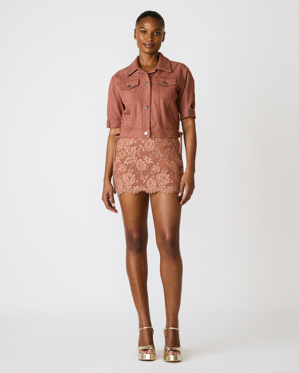 BLU Rust Short-Sleeved Denim Button-Up Women's Jacket | Steve Madden for Sale