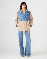 SHYLA Denim Multi Long-Sleeved Denim Khaki Button-Up Tie-Front Women's Coat | Steve Madden online