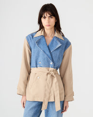 SHYLA Denim Multi Long-Sleeved Denim Khaki Button-Up Tie-Front Women's Coat | Steve Madden online