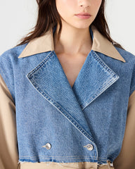 SHYLA Denim Multi Long-Sleeved Denim Khaki Button-Up Tie-Front Women's Coat | Steve Madden online