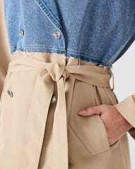SHYLA Denim Multi Long-Sleeved Denim Khaki Button-Up Tie-Front Women's Coat | Steve Madden online