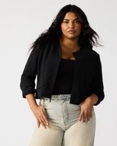 SERENEA Black Women's Long-Sleeved Open-Front Blazer | Steve Madden US
