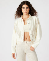 CANYON Denim Jacket Cream | Women's Rhinestone Fringe Jacket | Steve Madden Sale