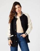 SKYLIE Jacket Black | Women's Varsity Bomber Jacket | Steve Madden for Sale