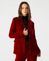 MERENE Blazer Red | Women's Long-Sleeved Button-Up Velvet Blazer | Steve Madden discount