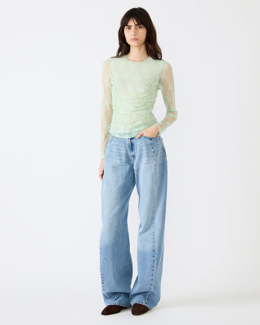 LUMA Bay Green Long-Sleeved Mesh Lace Women's Top | Steve Madden near me