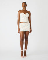 ROSELIA Peach Beige Floral Print Denim Strapless Corset Women's Top | Steve Madden discount