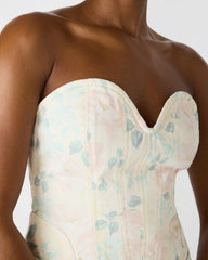 ROSELIA Peach Beige Floral Print Denim Strapless Corset Women's Top | Steve Madden discount