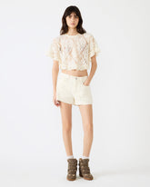 CALLUM Cream Short-Sleeved Mesh Lace Cropped Women's Top | Steve Madden US